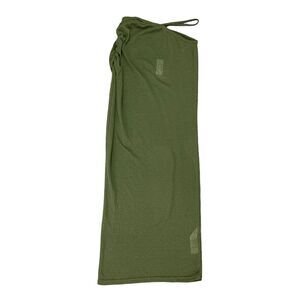 Pretty Little Thing Petite Khaki Ruched Side Midi Skirt Womens 4 Avocado Stretch
